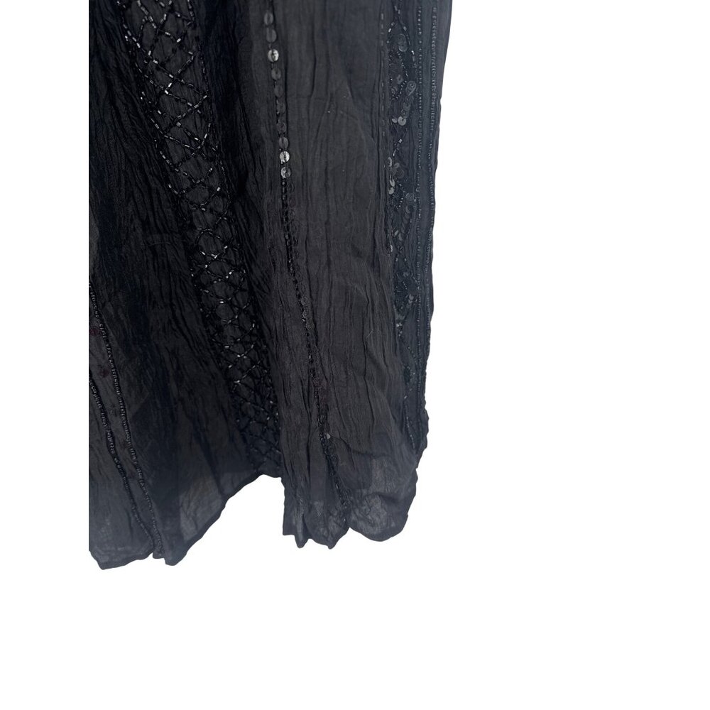 Chicos 1 womens Black Midi Skirt  Beaded  Elastic Waist Crinkle size medium new - Picture 2 of 5